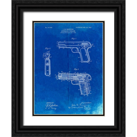 PP755-Faded Blueprint Browning No. 2 Handgun Patent Poster Black Ornate Wood Framed Art Print with Double Matting by Borders, Cole