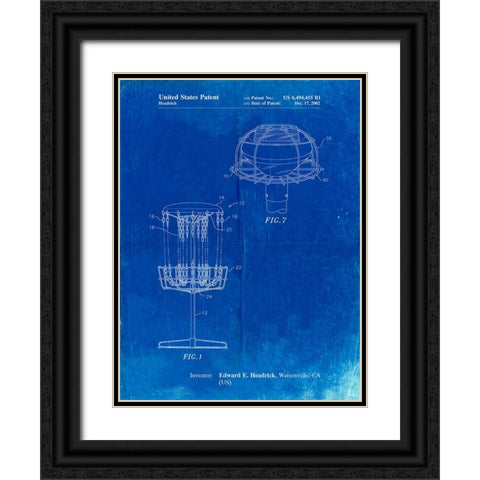 PP782-Faded Blueprint Disc Golf Basket Patent Poster Black Ornate Wood Framed Art Print with Double Matting by Borders, Cole