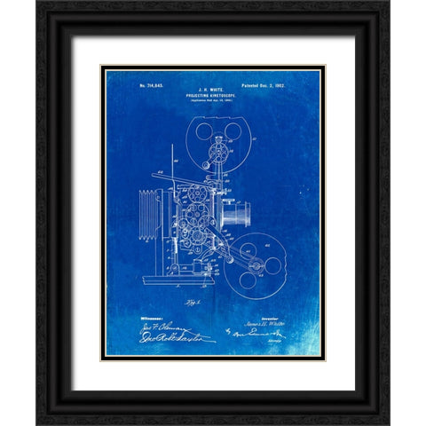 PP1000-Faded Blueprint Projecting Kinetoscope Patent Poster Black Ornate Wood Framed Art Print with Double Matting by Borders, Cole