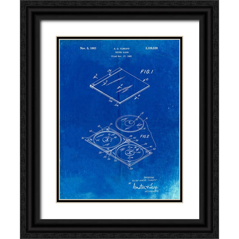 PP1008-Faded Blueprint Record Album Patent Poster Black Ornate Wood Framed Art Print with Double Matting by Borders, Cole