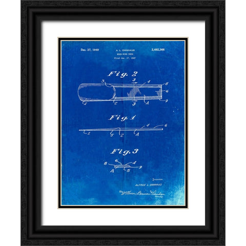 PP1010-Faded Blueprint Reed Patent Poster Black Ornate Wood Framed Art Print with Double Matting by Borders, Cole