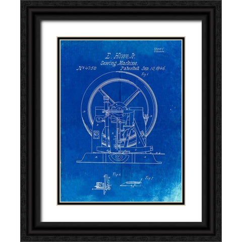 PP1035-Faded Blueprint Singer Sewing Machine Patent Poster Black Ornate Wood Framed Art Print with Double Matting by Borders, Cole