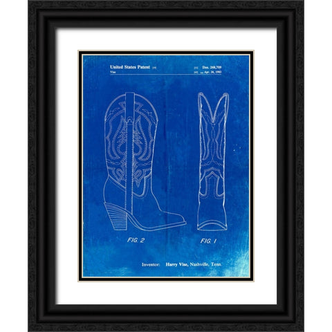 PP1098-Faded Blueprint Texas Boot Company 1983 Cowboy Boots Patent Poster Black Ornate Wood Framed Art Print with Double Matting by Borders, Cole