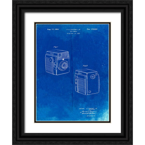 PP300-Faded Blueprint Kodak Brownie Bullseye 1954 Patent Poster Black Ornate Wood Framed Art Print with Double Matting by Borders, Cole