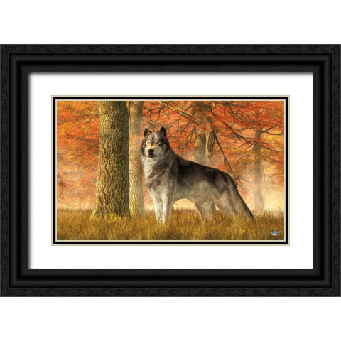 A Wolf In Autumn Black Ornate Wood Framed Art Print with Double Matting by Eskridge, Daniel