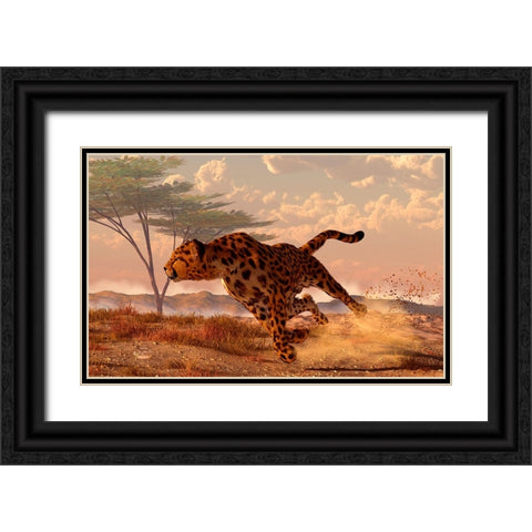 Speeding Cheetah Black Ornate Wood Framed Art Print with Double Matting by Eskridge, Daniel