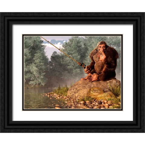 Squatch Fishing Black Ornate Wood Framed Art Print with Double Matting by Eskridge, Daniel
