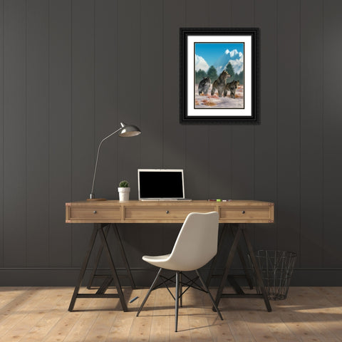 Three Wolves Black Ornate Wood Framed Art Print with Double Matting by Eskridge, Daniel
