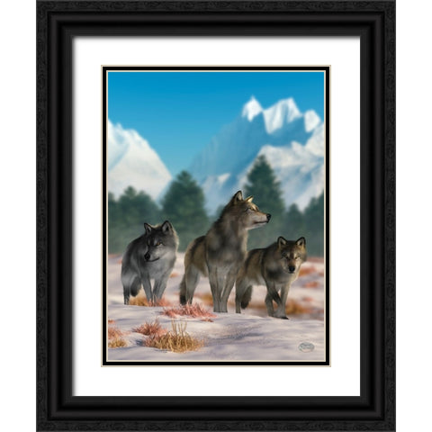 Three Wolves Black Ornate Wood Framed Art Print with Double Matting by Eskridge, Daniel