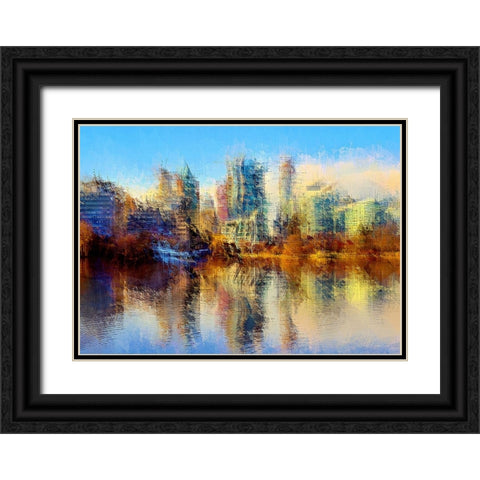 Urban Lake View Black Ornate Wood Framed Art Print with Double Matting by Manlove, David