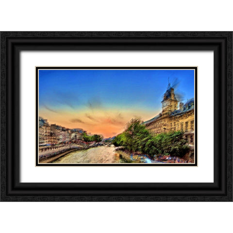 River Seine A Black Ornate Wood Framed Art Print with Double Matting by Manlove, David