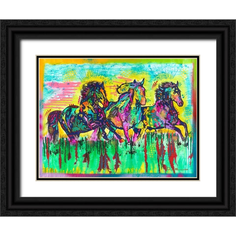 Three Horses Black Ornate Wood Framed Art Print with Double Matting by Dean Russo Collection