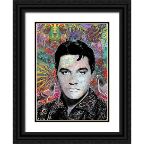 King Elvis Black Ornate Wood Framed Art Print with Double Matting by Dean Russo Collection