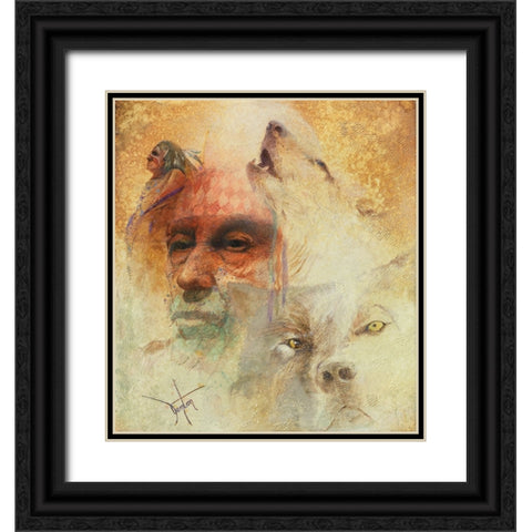Call Of The White Wolf Black Ornate Wood Framed Art Print with Double Matting by Lund, Denton