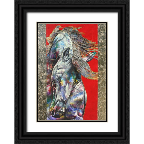 Golden Stallion Black Ornate Wood Framed Art Print with Double Matting by Stevenson, Graeme