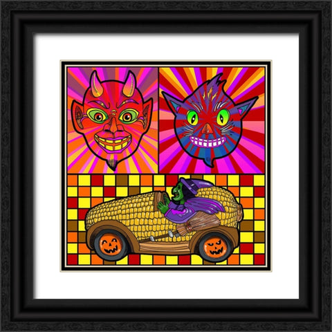 Devil Cat Witch Corn Cob Car Black Ornate Wood Framed Art Print with Double Matting by Green, Howie
