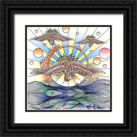 Flying Cranes Black Ornate Wood Framed Art Print with Double Matting by Green, Howie