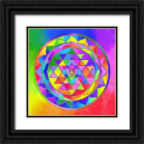 Sacred Geo Sri Yantra Black Ornate Wood Framed Art Print with Double Matting by Green, Howie