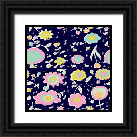 Delicate Floral Black Ornate Wood Framed Art Print with Double Matting by HUE and MI and Sangita