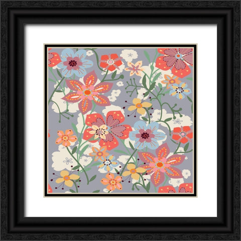 Layers Of Flowers Black Ornate Wood Framed Art Print with Double Matting by HUE and MI and Sangita