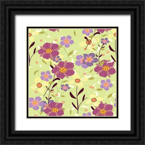 Purple Flowers Black Ornate Wood Framed Art Print with Double Matting by HUE and MI and Sangita