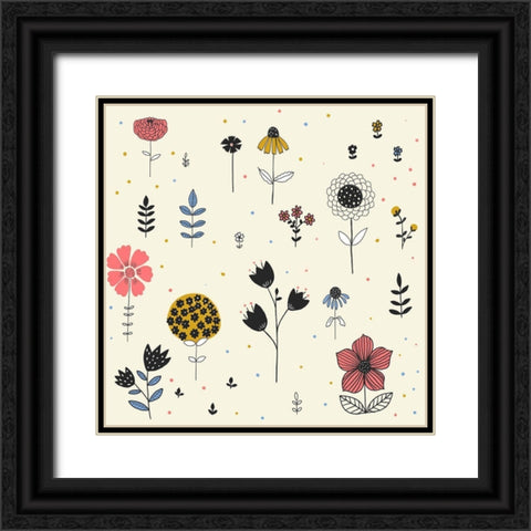 Simple Flower Black Ornate Wood Framed Art Print with Double Matting by HUE and MI and Sangita