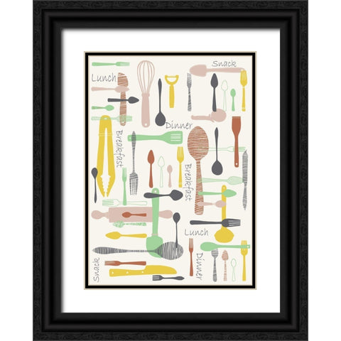 Knifes And Forks Black Ornate Wood Framed Art Print with Double Matting by HUE and MI and Sangita