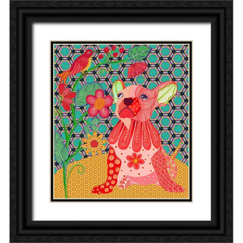 RED PUG Black Ornate Wood Framed Art Print with Double Matting by HUE and MI and Sangita