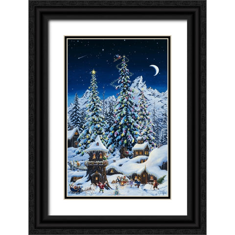 Christmas With The Elves Black Ornate Wood Framed Art Print with Double Matting by Tift, Jeff