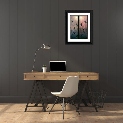 Red Winged And Yellow Headed Blackbirds Black Ornate Wood Framed Art Print with Double Matting by Tift, Jeff