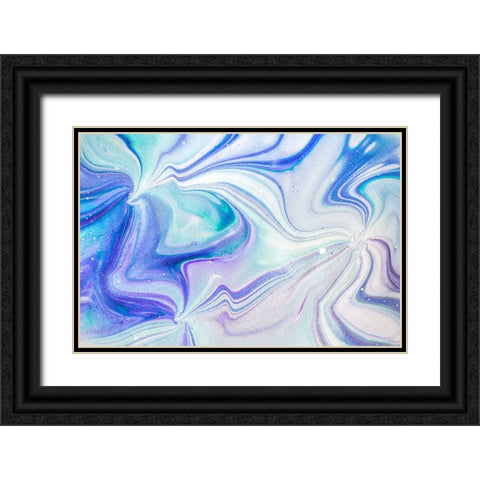 Fluid Acrylic Blue Turquoise Black Ornate Wood Framed Art Print with Double Matting by Jenny Rainbow Fine Art
