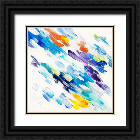 Acrylic Painting Colorful Rain Black Ornate Wood Framed Art Print with Double Matting by Jenny Rainbow Fine Art