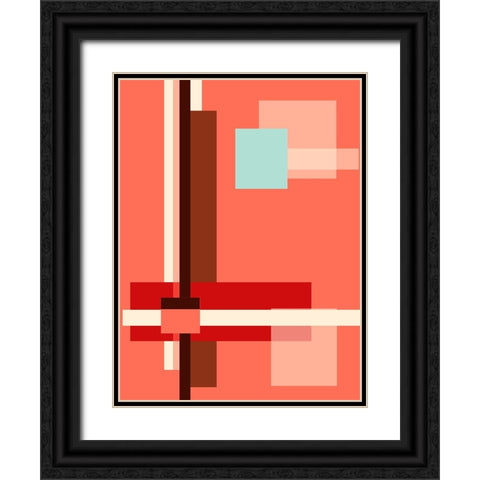 Digital Art Geometric Abstract Living Coral Black Ornate Wood Framed Art Print with Double Matting by Jenny Rainbow Fine Art