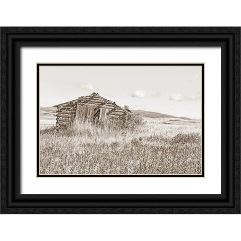 Old Log Cabin Sepia Black Ornate Wood Framed Art Print with Double Matting by Schell, Jennie Marie