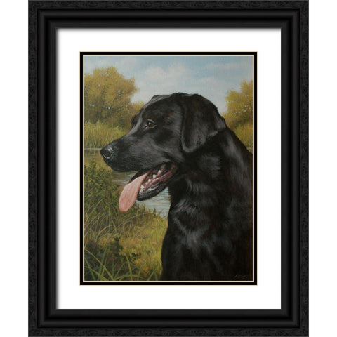 C973 Labrador by the Pool Black Ornate Wood Framed Art Print with Double Matting by Silver, John