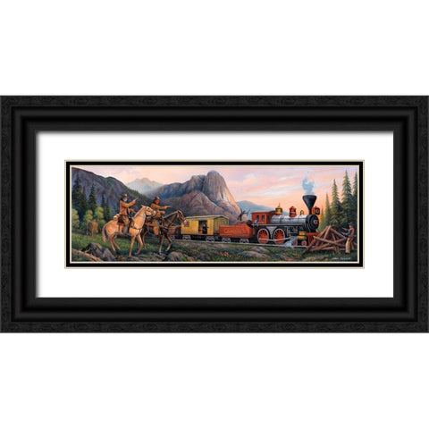 Train Robbery Panoramic Black Ornate Wood Framed Art Print with Double Matting by Zaccheo, John
