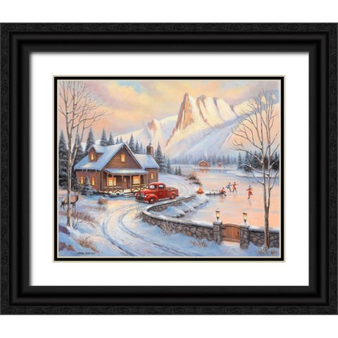 Skating in the Rockies Black Ornate Wood Framed Art Print with Double Matting by Zaccheo, John