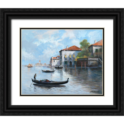 Gondolas Black Ornate Wood Framed Art Print with Double Matting by Zaccheo, John