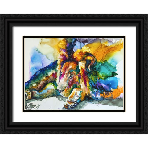 Lion Around Black Ornate Wood Framed Art Print with Double Matting by Art by Leslie Franklin