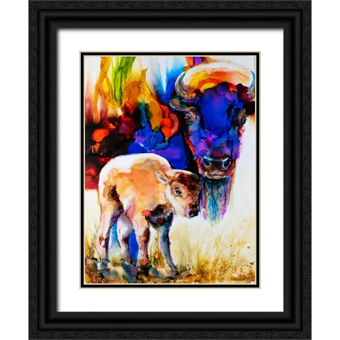 Bison By Son_1 Black Ornate Wood Framed Art Print with Double Matting by Art by Leslie Franklin