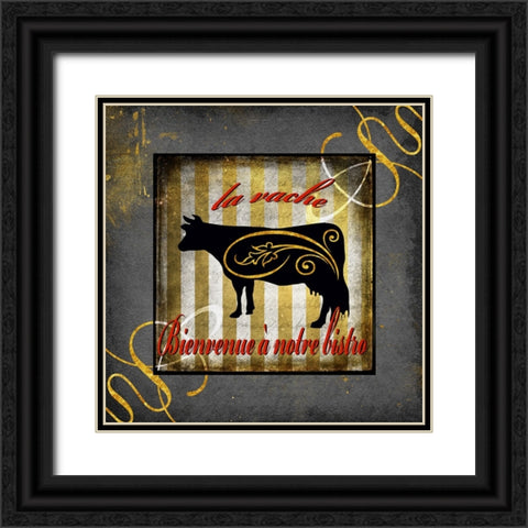 Gold Welcome To Our Bistro Cow 1 Black Ornate Wood Framed Art Print with Double Matting by LightBoxJournal