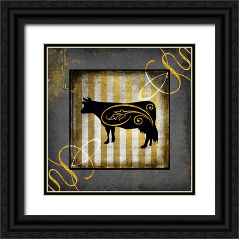 Gold Welcome To Our Bistro Cow 2 Black Ornate Wood Framed Art Print with Double Matting by LightBoxJournal