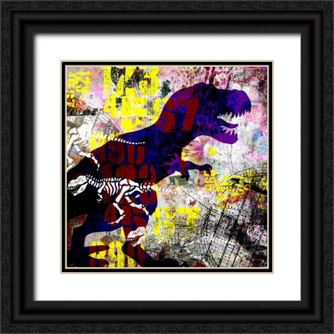 Painted Dino 02 Grunge Black Ornate Wood Framed Art Print with Double Matting by LightBoxJournal