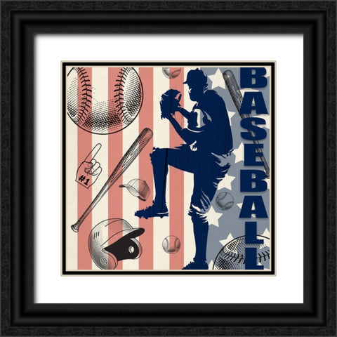 Vintage Baseball Sign 04 Black Ornate Wood Framed Art Print with Double Matting by LightBoxJournal