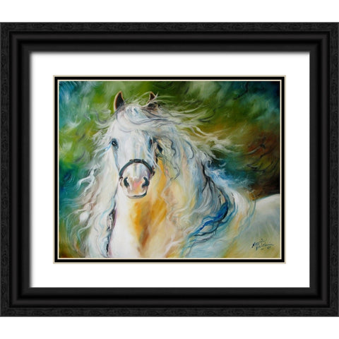 White Cloud The Andlusian Stallion Black Ornate Wood Framed Art Print with Double Matting by Baldwin, Marcia