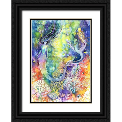 Mermaid Black Ornate Wood Framed Art Print with Double Matting by Wickstrom, Martin