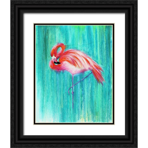 Flamingo Black Ornate Wood Framed Art Print with Double Matting by Wickstrom, Martin