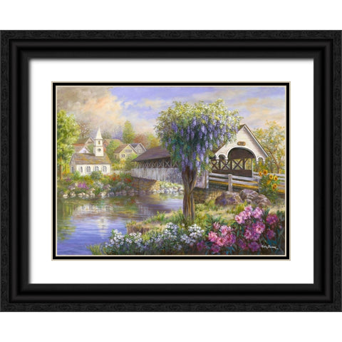 Picturesque Covered Bridge Black Ornate Wood Framed Art Print with Double Matting by Boehme, Nicky