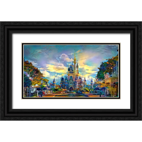 Orlando Florida United States Walt Disney World Castle Black Ornate Wood Framed Art Print with Double Matting by Gavidia, Pedro