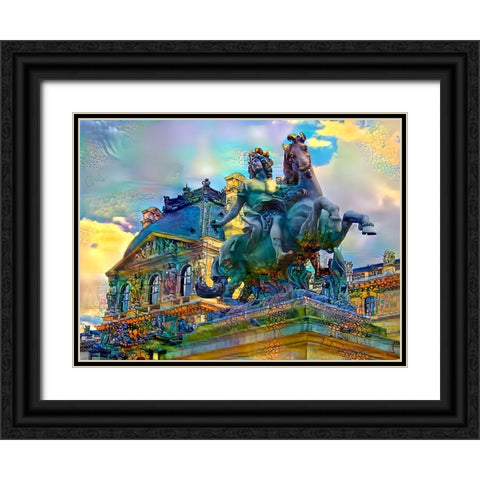 Paris France Louvre Museum Statue of Louis XIV Black Ornate Wood Framed Art Print with Double Matting by Gavidia, Pedro